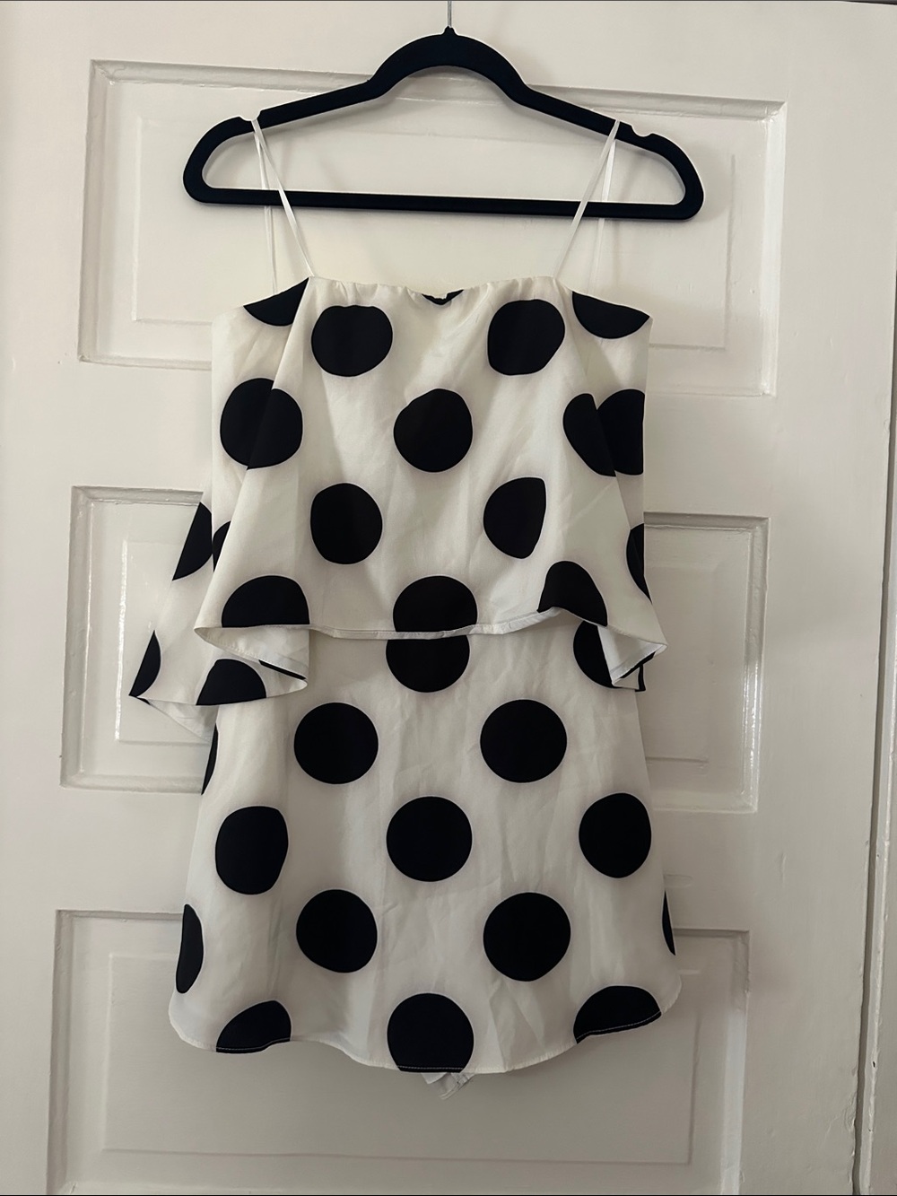 DO+BE White Mini Romper with Black Polka Dots